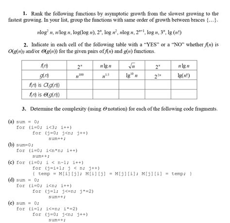 Solved Solve The Asymptotic Growth Rate Big O Notation And Chegg