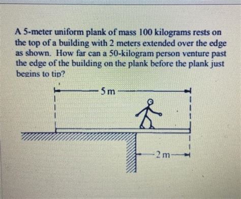 Solved A 5 Meter Uniform Plank Of Mass 100 Kilograms Rests Chegg