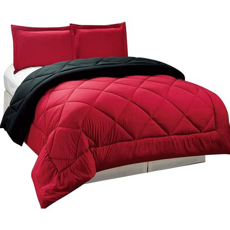 Bilot 3pc Down Alternative, Reversible Comforter Set Red and Black ...