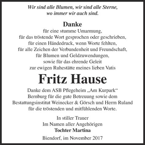 Traueranzeigen Von Fritz Hause Abschied Nehmen De