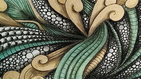 Green And Gold Mixed Media Abstract Zendoodle Design Youtube