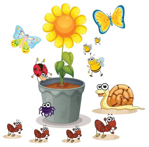 Plant Pot And Insects Living Flower Ants Vector Living Flower Ants