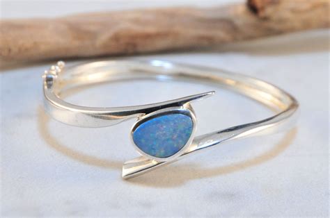 Sterling Silver Opal Bangle Bracelet Hinged Opal Bracelet Etsy Opal