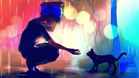 Download Sad Boy Anime And Cat Wallpaper