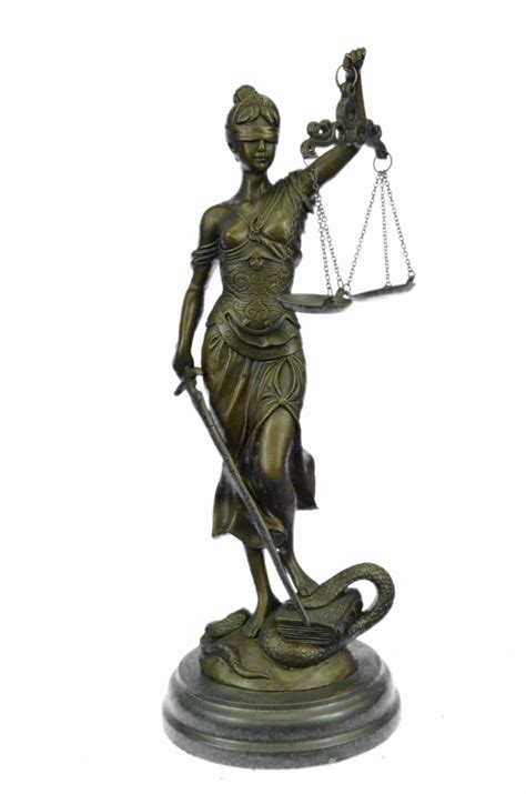 14” Tall Heavy Solid Bronze Lady Blind Justice Bronze Statue On Marble
