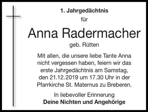 Traueranzeigen Von Anna Radermacher Aachen Gedenkt