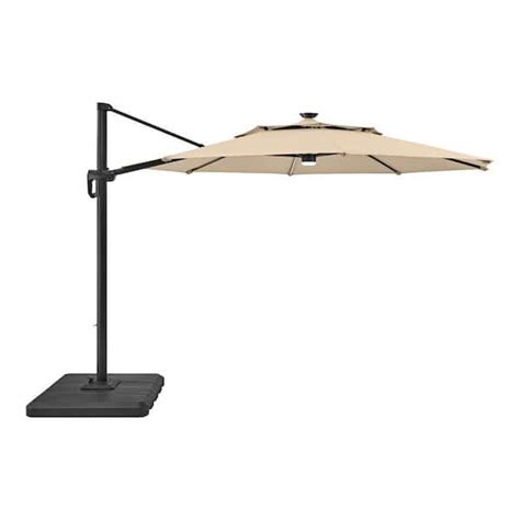 Hampton Bay 11 Ft Aluminum Cantilever Solar Led Offset Patio Umbrella In Putty Beige Urm822013