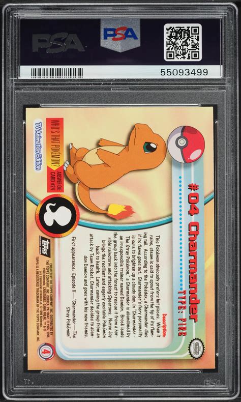 1999 Topps Pokemon TV Charmander 4 PSA 10 GEM MINT On Fanatics Collect