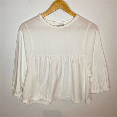 Zara Tops Zara Trafaluc White Babydoll Cropped Short Sleeve Blouse