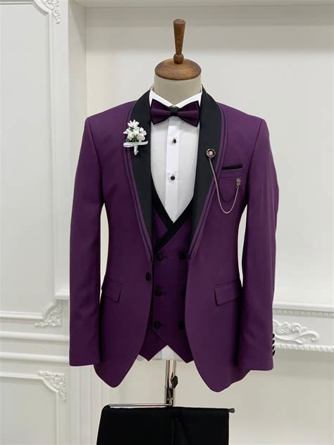 Buy Purple Slim Fit Shawl Lapel Tuxedo By Gentwith Worldwide Shipping