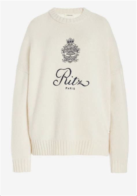 Frame Ritz Paris Cropped Embroidered Cashmere Sweater Off White Small