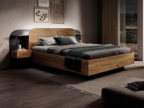 Letto Con Comodini X Cm E Led Colore Naturale E Nero Juvisia