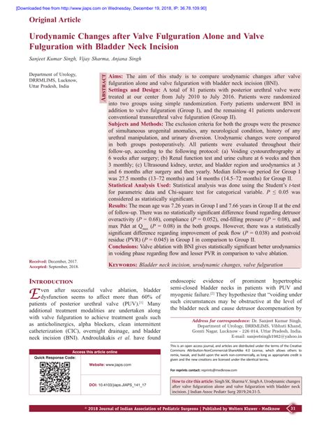 (PDF) Urodynamic Changes after Valve Fulguration Alone and Valve Fulguration with Bladder Neck ...