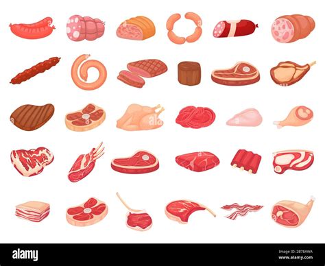 Cartoon Meat Products Chicken Sausages And Sausages Steaks Pork