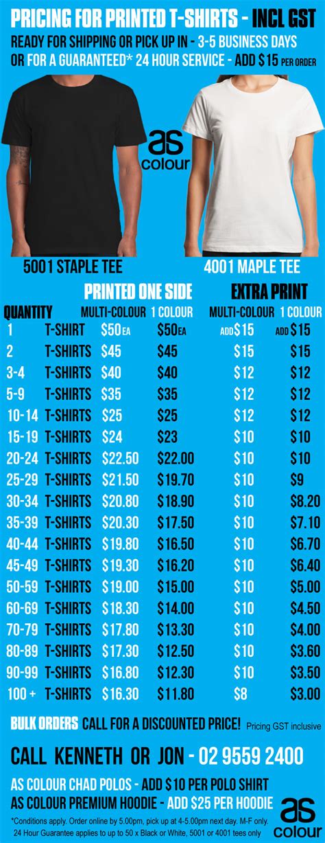 T Shirt Pricing Template