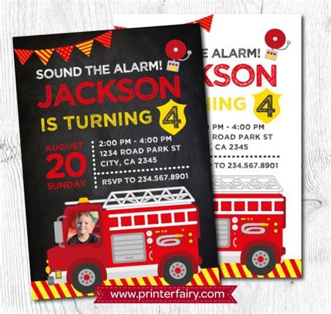 Firefighter Invitation With Photo Editable Fire Fighter Birthday Party