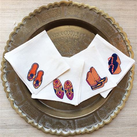 Set Of Embroidered Shoe Cocktail Napkins Cocktail Napkins