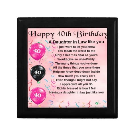 Daughter In Law Poem 40th Birthday T Box Au