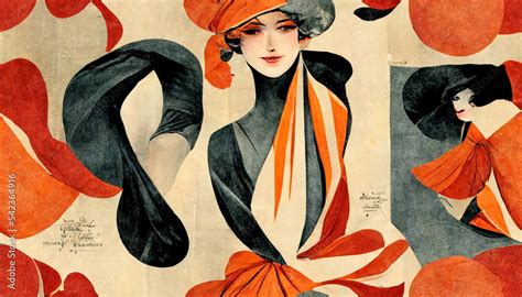 1920s fashion illustration texture surface with modern futuristic ...