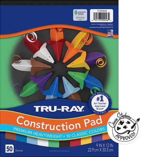 Tru Ray® Heavyweight Construction Paper Pad 10 Assorted Colors 9 X 12 50