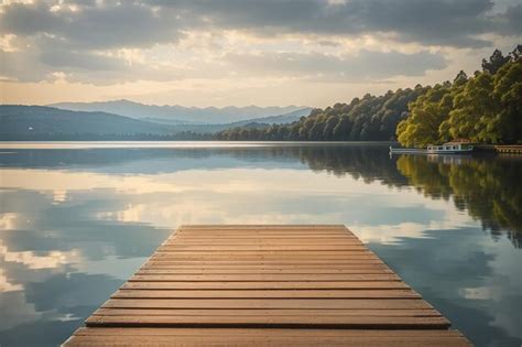 Premium AI Image A Wooden Board In A Serene Lakeside Setting