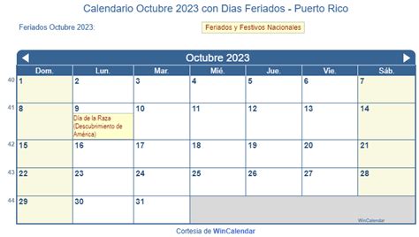 Calendario Octubre 2023 Para Imprimir Puerto Rico