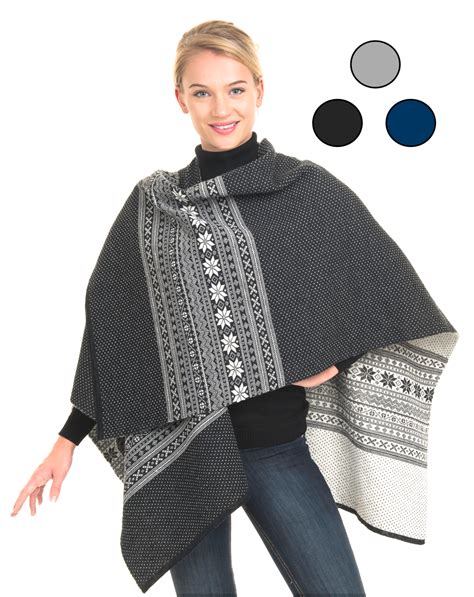 Vrikke Womens Wrap Cape Shawl Poncho Sweater Coat - Sweater Chalet