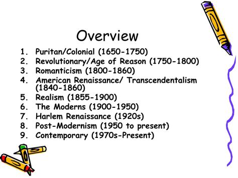 PPT Annotated Timeline Of The American Literary Movement PowerPoint