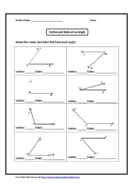 Naming The Vertex And Sides For Eight Angles Worksheet For 7th 10th Grade Lesson Planet