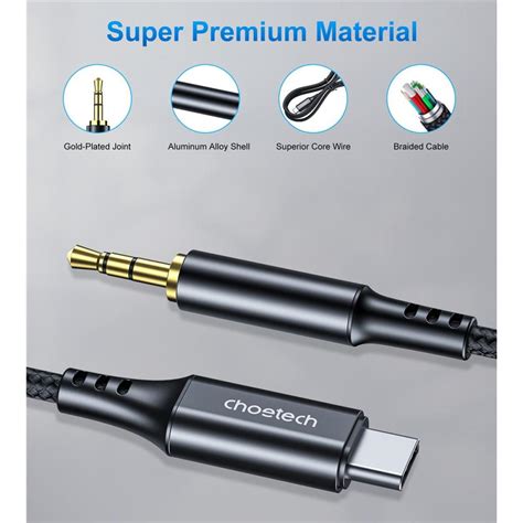 Choetech USB C Male To 3 5mm Male Audio Cable 1 Meter 3 3ft AUX006