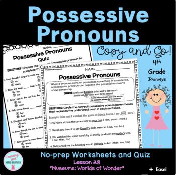 Gr 4 Journeys Grammar Activities Quiz Easel POSSESSIVE PRONOUNS