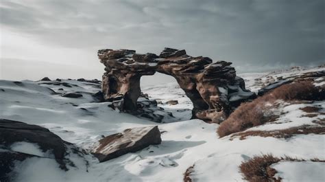 Premium Photo | A snow covered rock formation in the snow