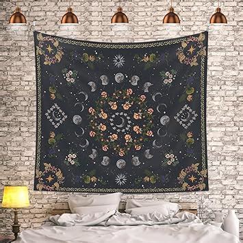 OKUYAN Botanical Moon Phase Tapestry Bohemian Tapestry Wall Hanging