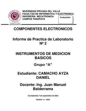 Informe De Laboratorio 8 UNIVERSIDAD PRIVADA DEL VALLE FACULTAD DE