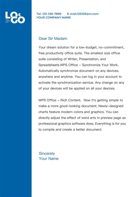 Word Of Blue Simple Business Lettersdocx Wps Free Templates