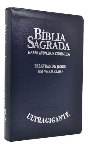 Bíblia Sagrada Letra Hiper Gigante Zíper Harpa Cristã Azul