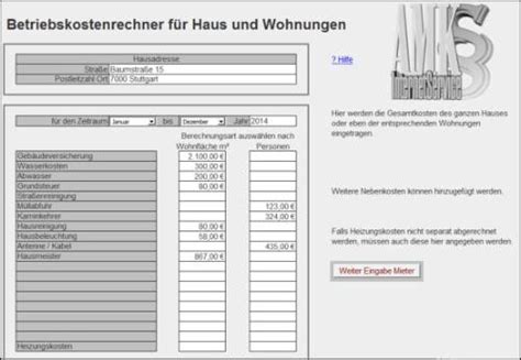 Beschreibung Zum Programm Der Nebenkostenabrechnung In Excel