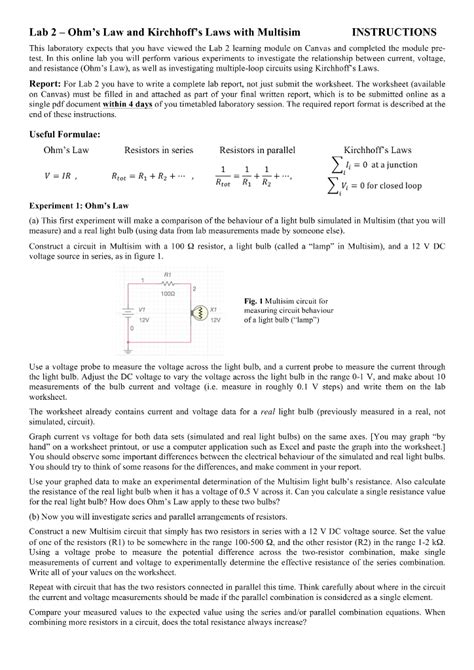 Solved Lab 2 Ohm S Law And Kirchhoff S Laws With Multisim Chegg