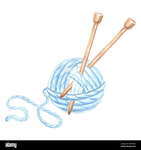 Watercolor Knitting Needles In Tangle Of Blue Threads Template