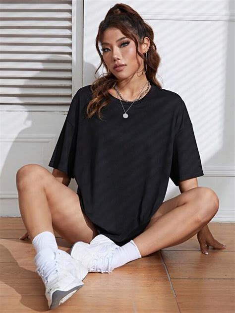 Solid Drop Shoulder Oversized Tee Shein Usa