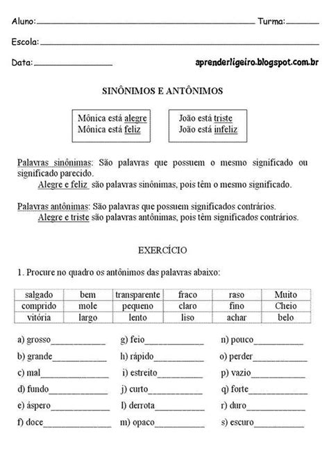 Pin De Prof Mel Em Portugu S Fundamental Atividades De Sin Nimo