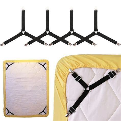 4pcs Adjustable Bed Sheets Straps Braces Crisscross Bed Fitted Sheet Straps Suspenders Gripper ...