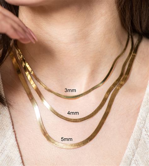 14k Gold Herringbone Necklace Solid 14k Gold 3mm 4mm 5mm Etsy