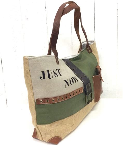 Sac Cabas Toile De Jute Kaki Et Cuir Kadistu