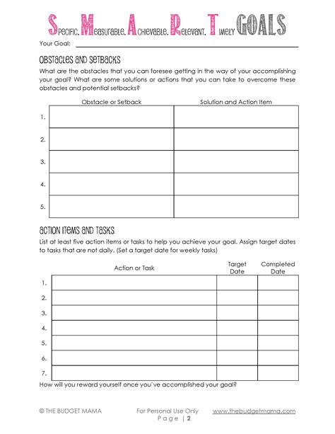 Goals Worksheet Printable Pdf