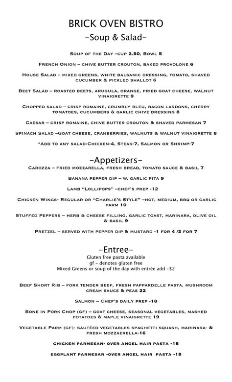 New dinner menu! - Brick Oven Bistro & Deli | Facebook