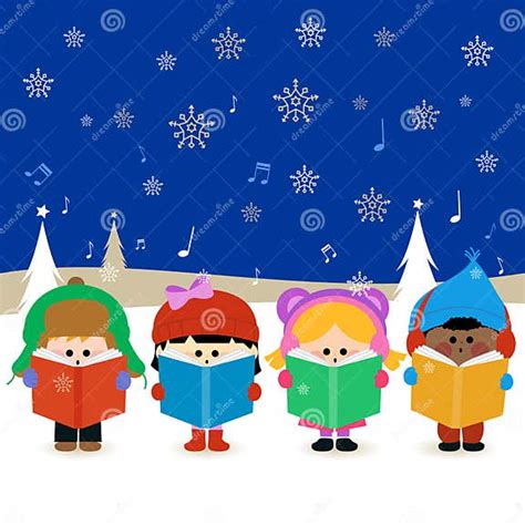 Children Singing Christmas Carols Diverse Group Of Kids Choir Sing On