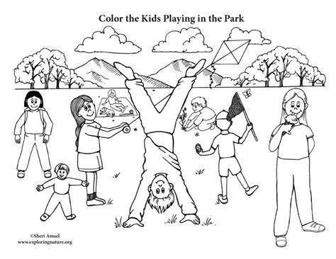 Kids Playing in the Park Coloring Page