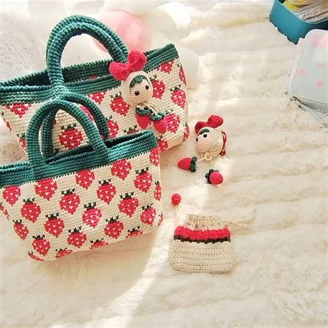 Crochet Strawberry Bag Handmade Strawberry Top Handle Bag Cute