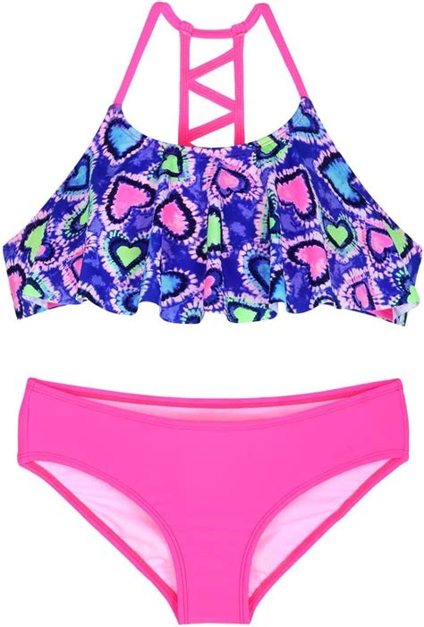 Amazon Hilor Girl S Bikini Swimsuits Ruffle Flounce Two Piece Beach Swimwear Tankini Set